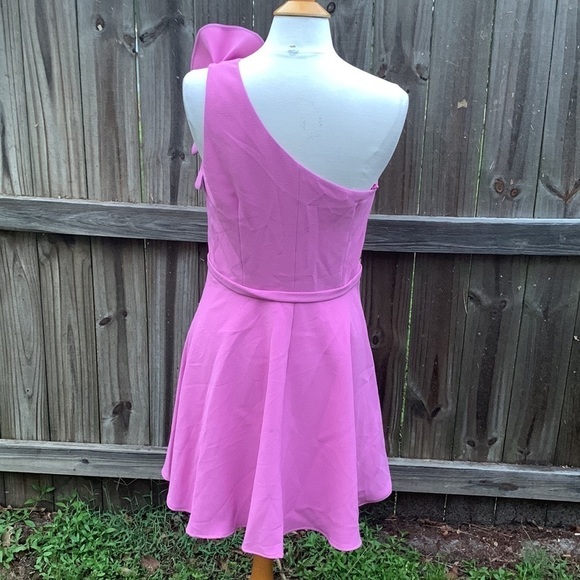 Eliza J. RUFFLE ONE-SHOULDER FIT & FLARE DRESS IN ORCHID ISLE, size 12 - Picture 5 of 6